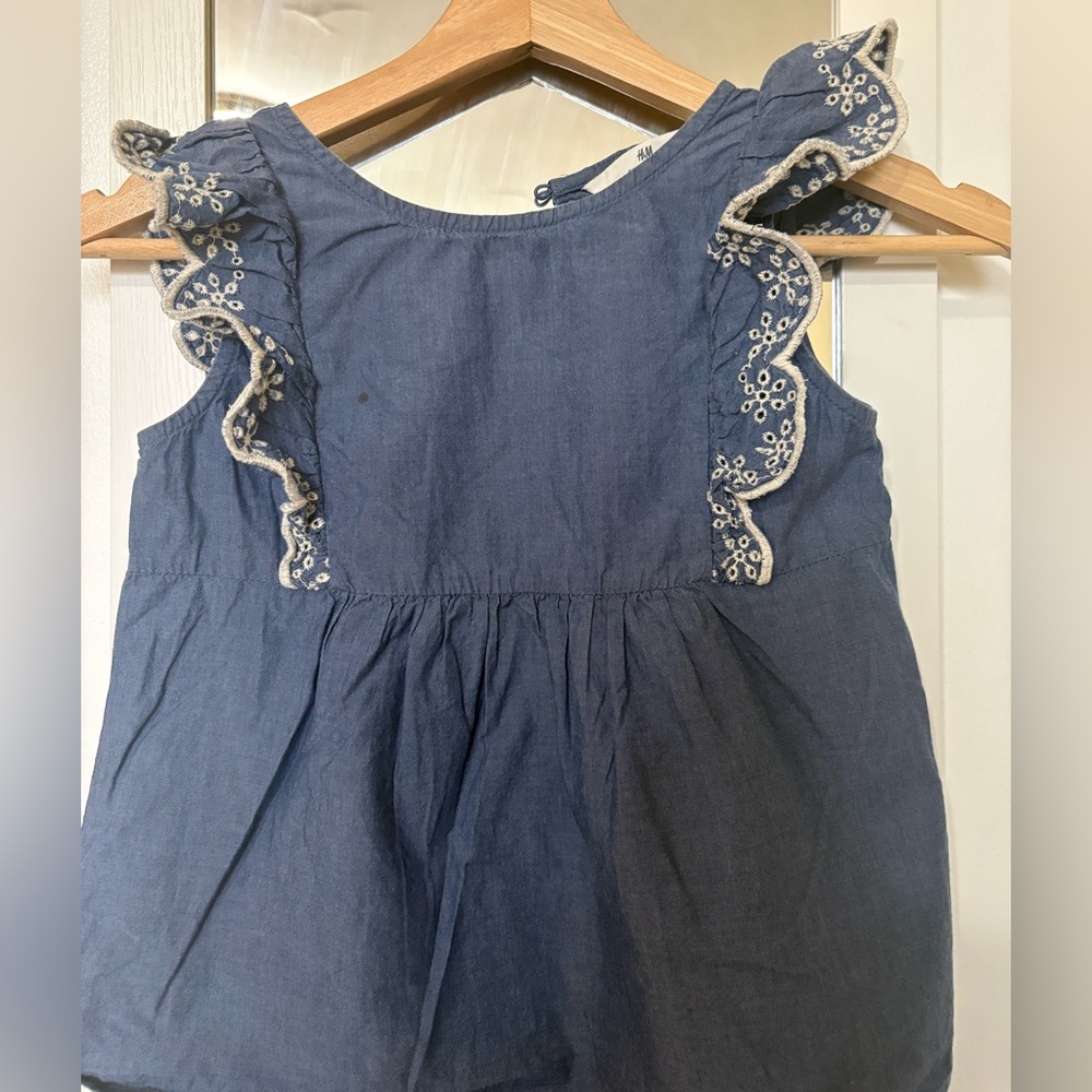 H&M Blue Ruffle Chambray Top and matching shorts